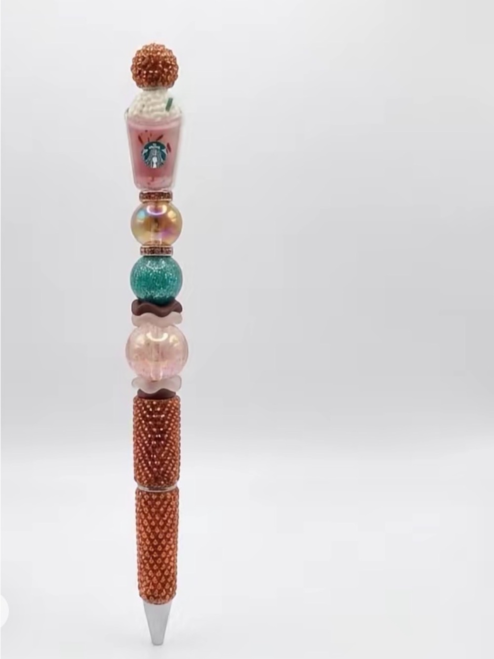 Hand Crafted Pink and Brown Beaded Novelty Pen